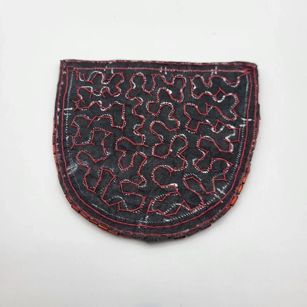 Vintage Red Sequin Epaulet Patch Beaded Edges 4in